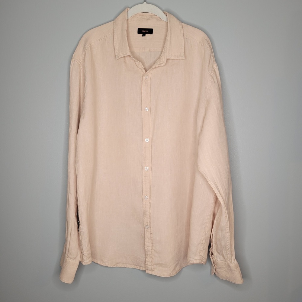 Quince Linen Button Up Men's Size XL Driftwood Beige Relaxed Long Sleeve Coastal - Picture 2 of 9